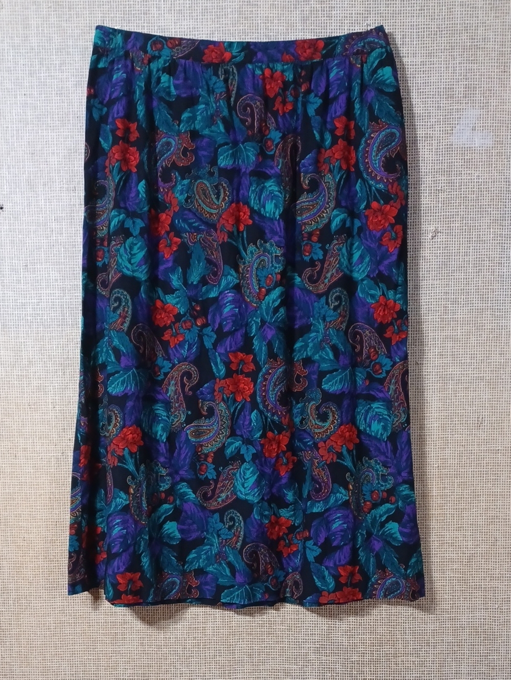 Alfred Dunner Teal, Purple & Red Paisley Floral Midi Skirt